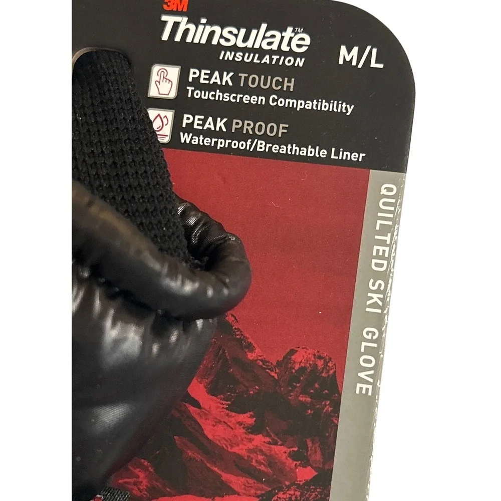 Women's Black Quilted Thinsulate Ski Gloves M/L Peak Touch Waterproof Breathable